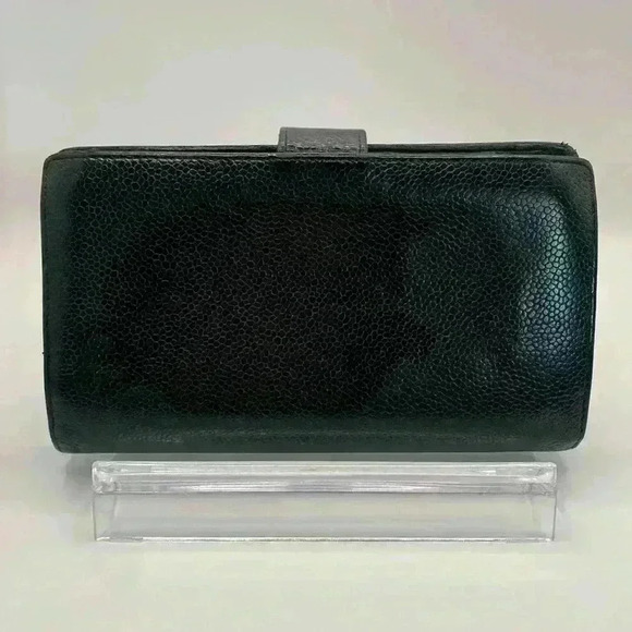 CHANEL CC Kisslock Caviar Bifold Snap Long Wallet Black Authentic - Picture 3 of 16